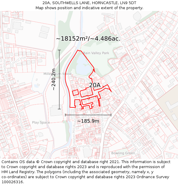 20A, SOUTHWELLS LANE, HORNCASTLE, LN9 5DT: Plot and title map