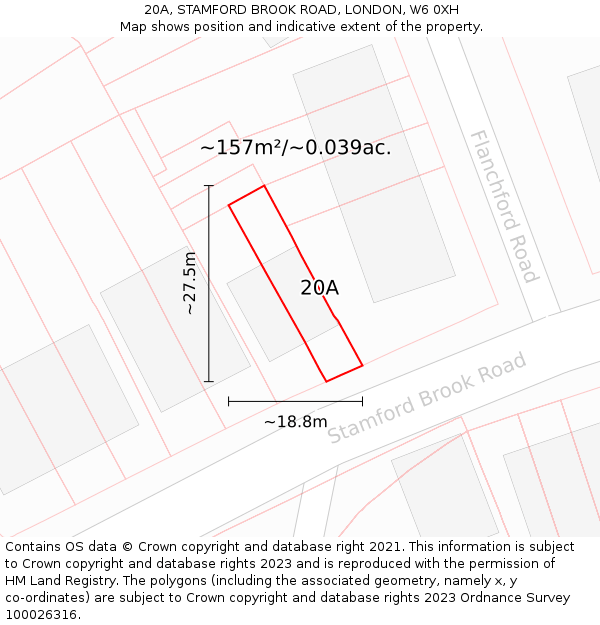 20A, STAMFORD BROOK ROAD, LONDON, W6 0XH: Plot and title map