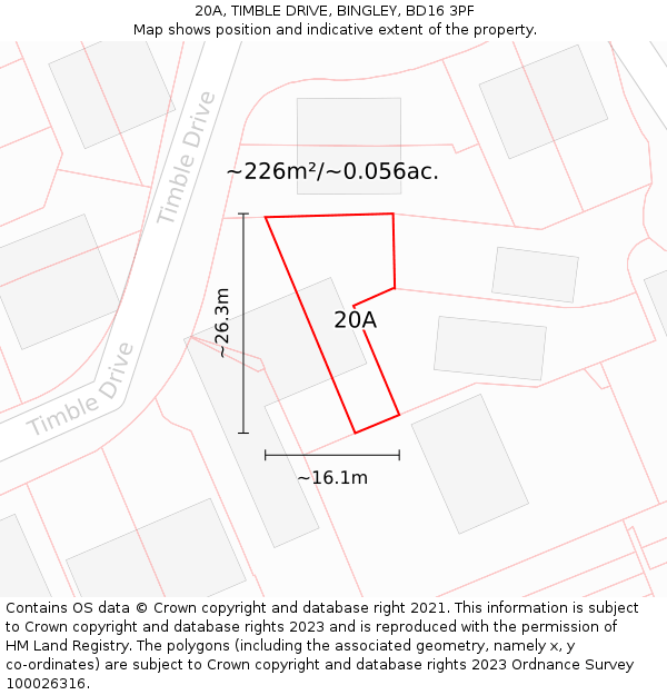 20A, TIMBLE DRIVE, BINGLEY, BD16 3PF: Plot and title map