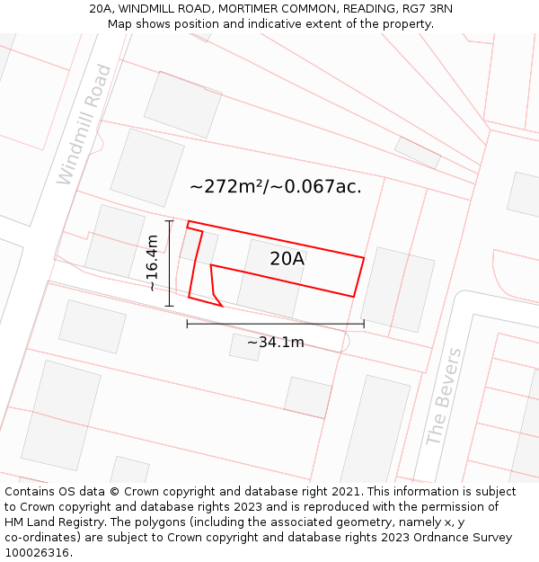 20A, WINDMILL ROAD, MORTIMER COMMON, READING, RG7 3RN: Plot and title map