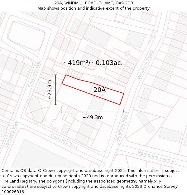 20A, WINDMILL ROAD, THAME, OX9 2DR: Plot and title map