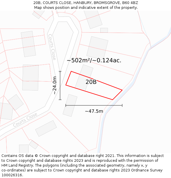 20B, COURTS CLOSE, HANBURY, BROMSGROVE, B60 4BZ: Plot and title map