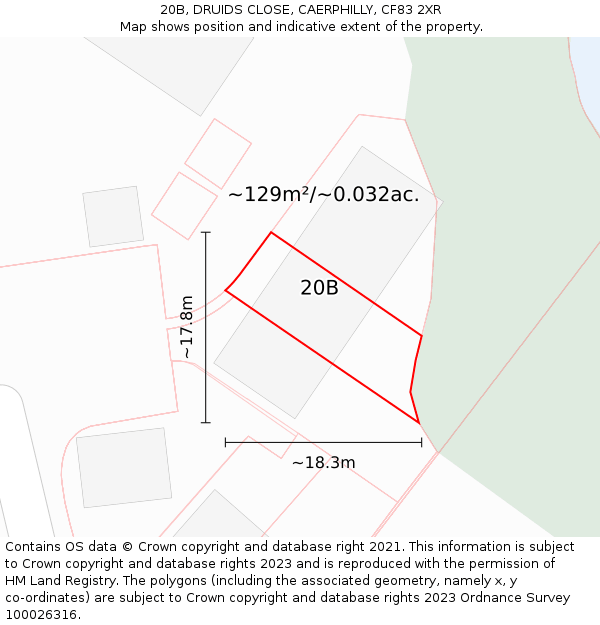 20B, DRUIDS CLOSE, CAERPHILLY, CF83 2XR: Plot and title map