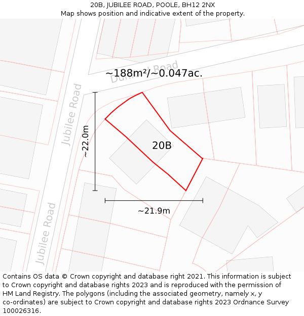 20B, JUBILEE ROAD, POOLE, BH12 2NX: Plot and title map