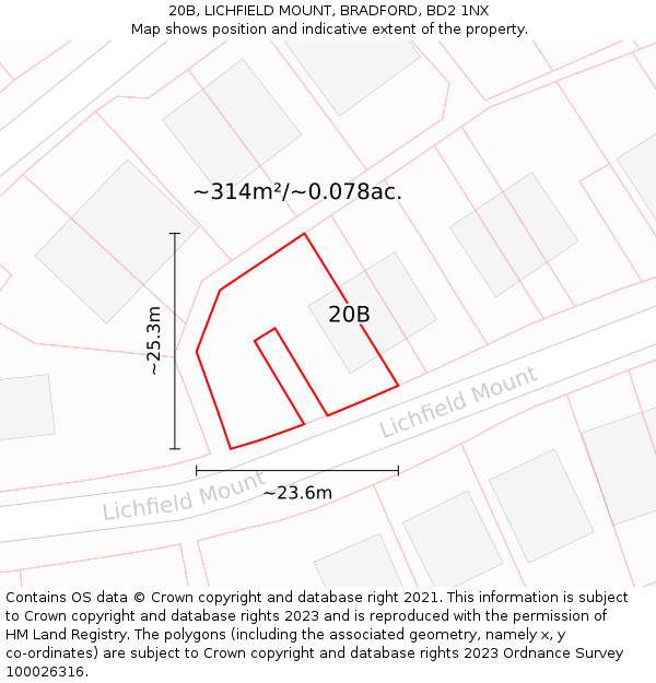 20B, LICHFIELD MOUNT, BRADFORD, BD2 1NX: Plot and title map