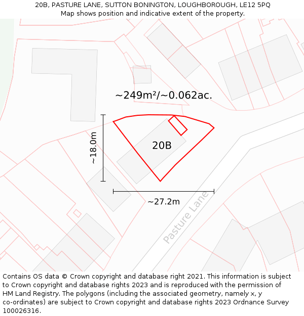 20B, PASTURE LANE, SUTTON BONINGTON, LOUGHBOROUGH, LE12 5PQ: Plot and title map