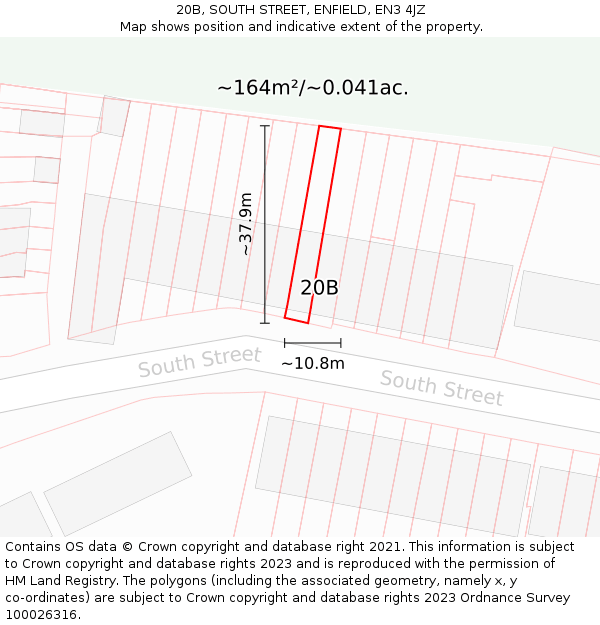 20B, SOUTH STREET, ENFIELD, EN3 4JZ: Plot and title map