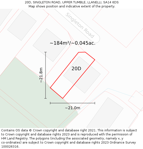 20D, SINGLETON ROAD, UPPER TUMBLE, LLANELLI, SA14 6DS: Plot and title map