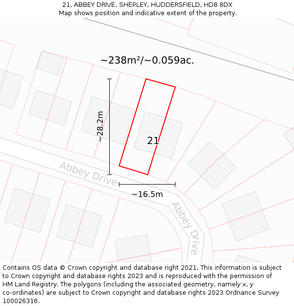 21, ABBEY DRIVE, SHEPLEY, HUDDERSFIELD, HD8 8DX: Plot and title map
