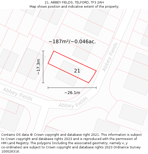 21, ABBEY FIELDS, TELFORD, TF3 2AH: Plot and title map