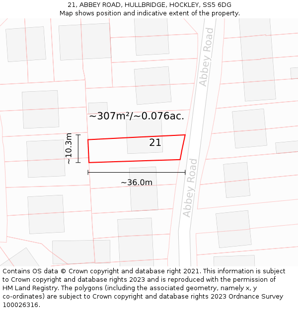 21, ABBEY ROAD, HULLBRIDGE, HOCKLEY, SS5 6DG: Plot and title map