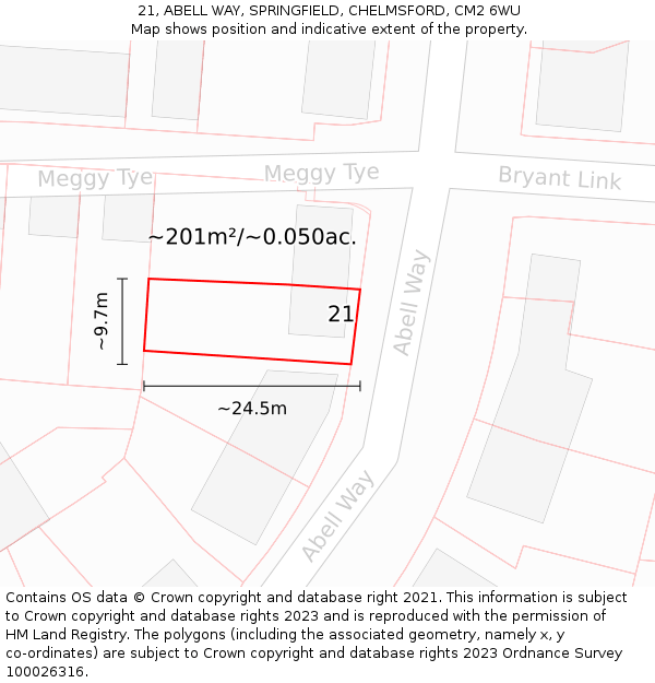 21, ABELL WAY, SPRINGFIELD, CHELMSFORD, CM2 6WU: Plot and title map