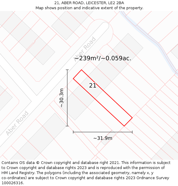 21, ABER ROAD, LEICESTER, LE2 2BA: Plot and title map