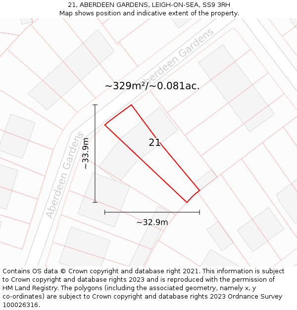 21, ABERDEEN GARDENS, LEIGH-ON-SEA, SS9 3RH: Plot and title map