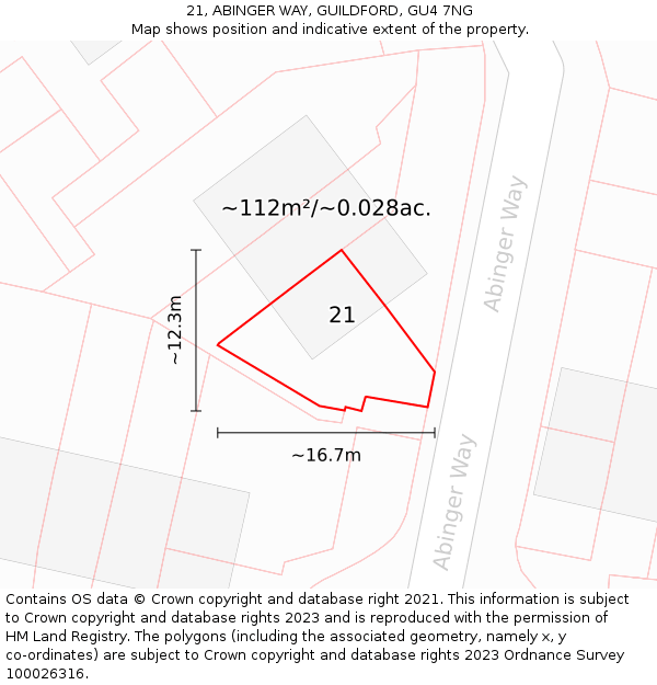 21, ABINGER WAY, GUILDFORD, GU4 7NG: Plot and title map
