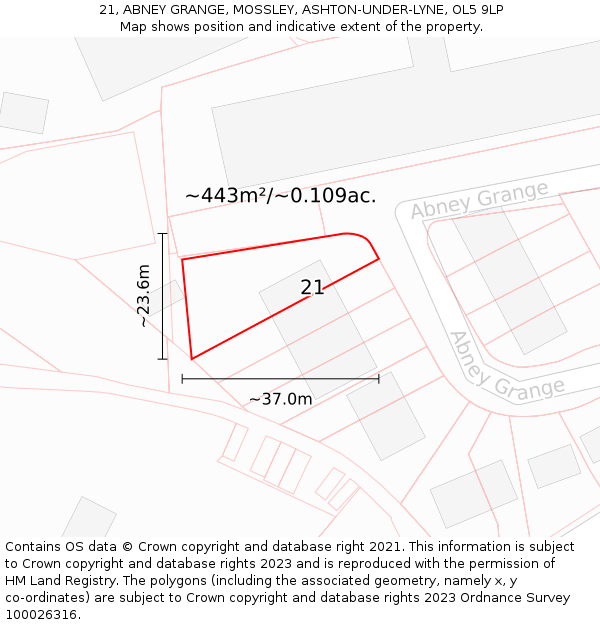 21, ABNEY GRANGE, MOSSLEY, ASHTON-UNDER-LYNE, OL5 9LP: Plot and title map