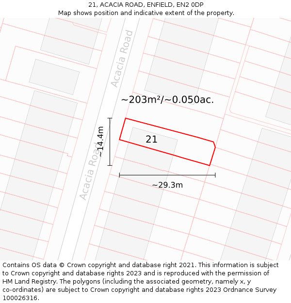 21, ACACIA ROAD, ENFIELD, EN2 0DP: Plot and title map