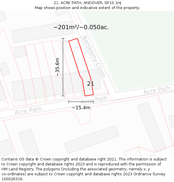 21, ACRE PATH, ANDOVER, SP10 1HJ: Plot and title map