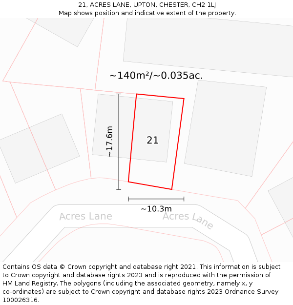 21, ACRES LANE, UPTON, CHESTER, CH2 1LJ: Plot and title map