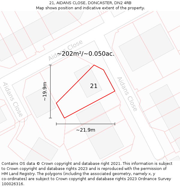 21, AIDANS CLOSE, DONCASTER, DN2 4RB: Plot and title map