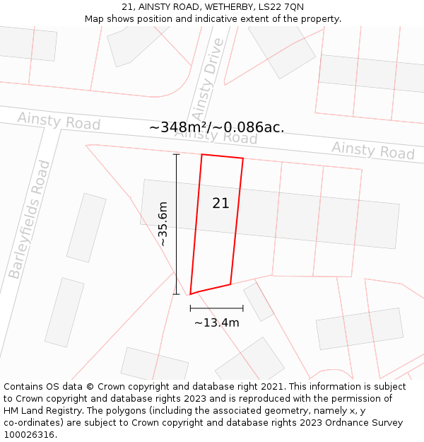 21, AINSTY ROAD, WETHERBY, LS22 7QN: Plot and title map