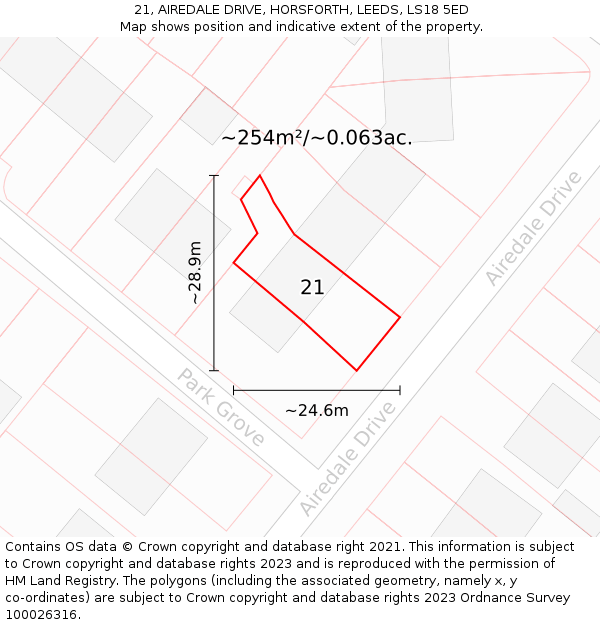 21, AIREDALE DRIVE, HORSFORTH, LEEDS, LS18 5ED: Plot and title map