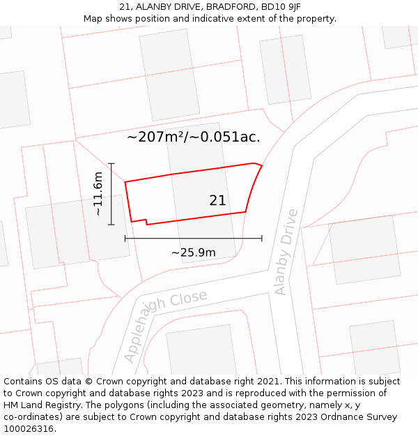 21, ALANBY DRIVE, BRADFORD, BD10 9JF: Plot and title map