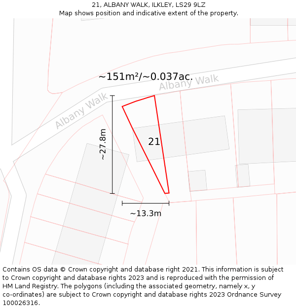21, ALBANY WALK, ILKLEY, LS29 9LZ: Plot and title map