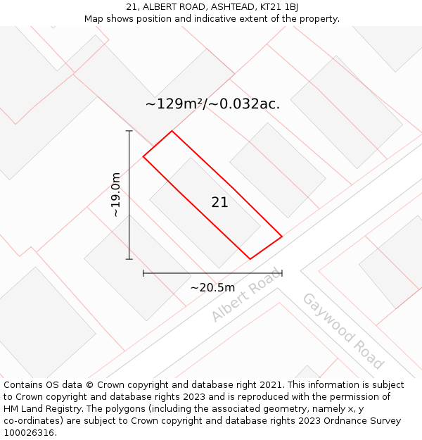 21, ALBERT ROAD, ASHTEAD, KT21 1BJ: Plot and title map