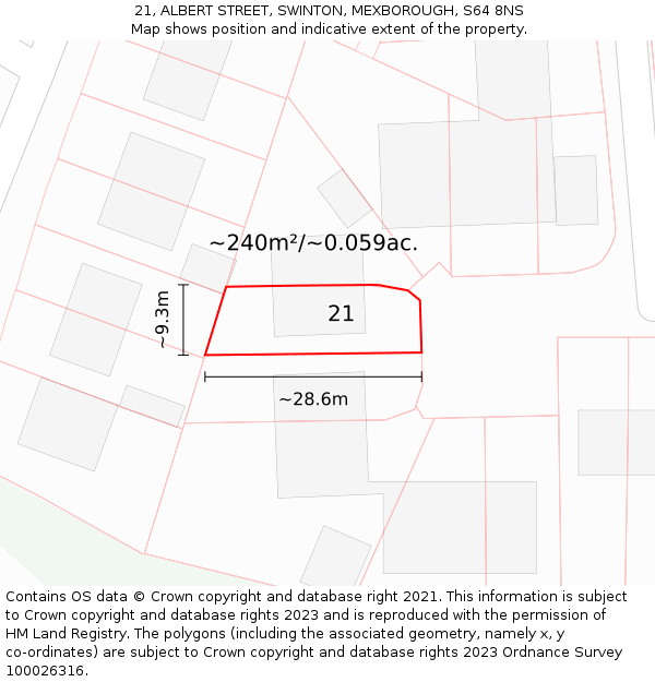 21, ALBERT STREET, SWINTON, MEXBOROUGH, S64 8NS: Plot and title map