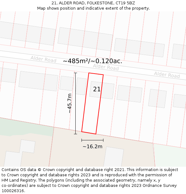 21, ALDER ROAD, FOLKESTONE, CT19 5BZ: Plot and title map