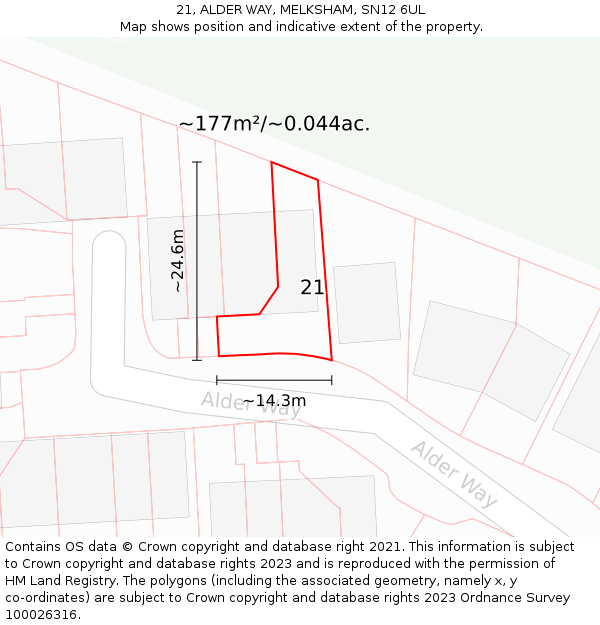 21, ALDER WAY, MELKSHAM, SN12 6UL: Plot and title map