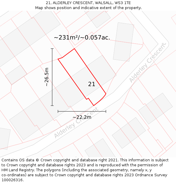 21, ALDERLEY CRESCENT, WALSALL, WS3 1TE: Plot and title map