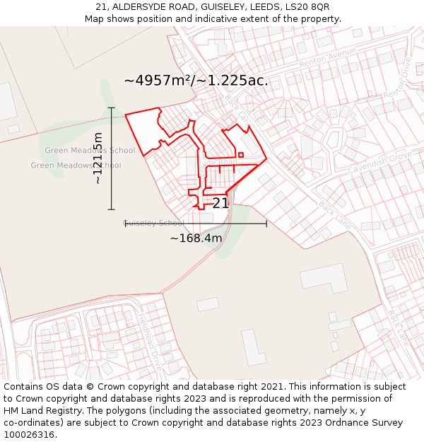 21, ALDERSYDE ROAD, GUISELEY, LEEDS, LS20 8QR: Plot and title map