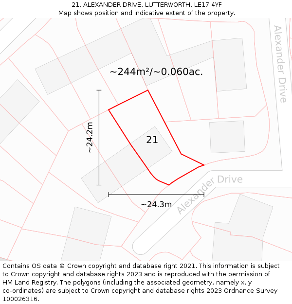 21, ALEXANDER DRIVE, LUTTERWORTH, LE17 4YF: Plot and title map