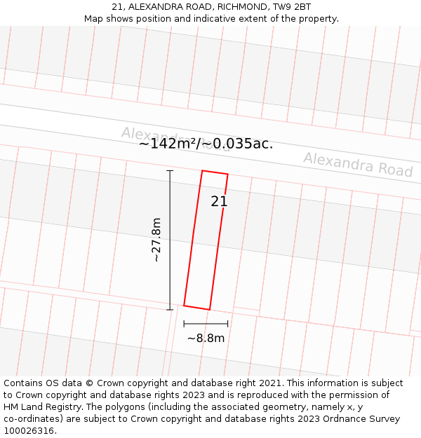 21, ALEXANDRA ROAD, RICHMOND, TW9 2BT: Plot and title map