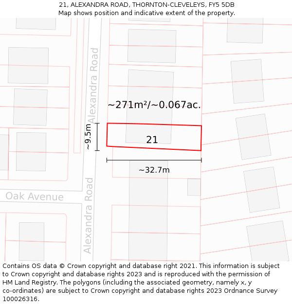 21, ALEXANDRA ROAD, THORNTON-CLEVELEYS, FY5 5DB: Plot and title map