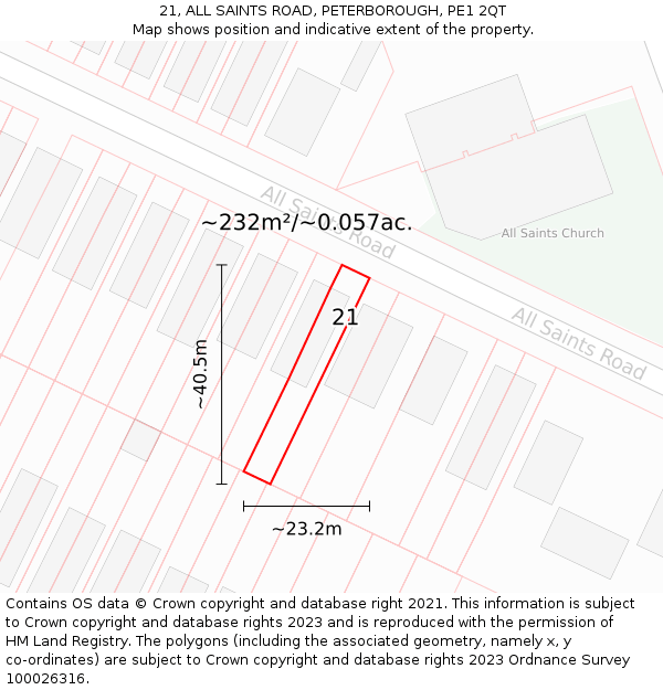 21, ALL SAINTS ROAD, PETERBOROUGH, PE1 2QT: Plot and title map