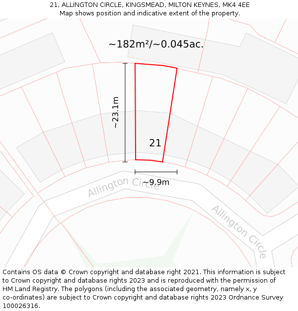 21, ALLINGTON CIRCLE, KINGSMEAD, MILTON KEYNES, MK4 4EE: Plot and title map