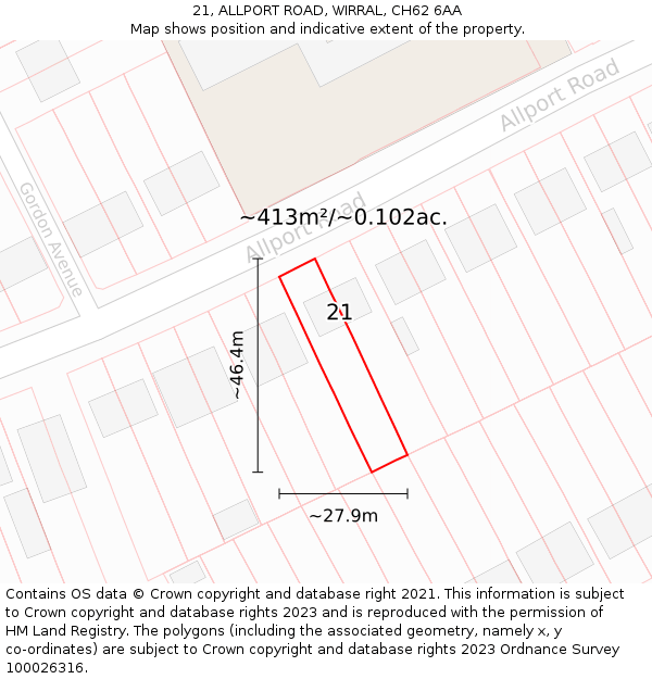 21, ALLPORT ROAD, WIRRAL, CH62 6AA: Plot and title map