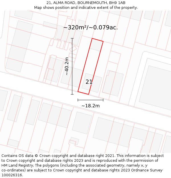 21, ALMA ROAD, BOURNEMOUTH, BH9 1AB: Plot and title map