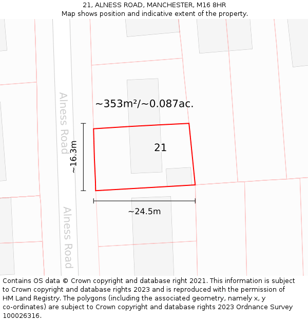 21, ALNESS ROAD, MANCHESTER, M16 8HR: Plot and title map
