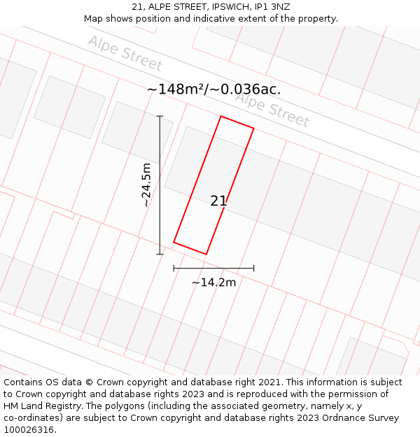 21, ALPE STREET, IPSWICH, IP1 3NZ: Plot and title map