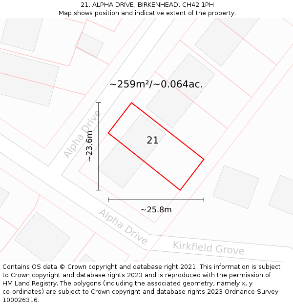 21, ALPHA DRIVE, BIRKENHEAD, CH42 1PH: Plot and title map