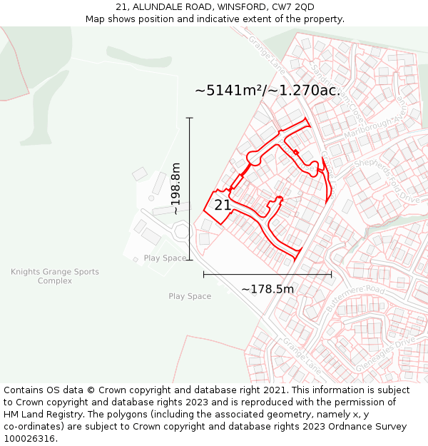 21, ALUNDALE ROAD, WINSFORD, CW7 2QD: Plot and title map