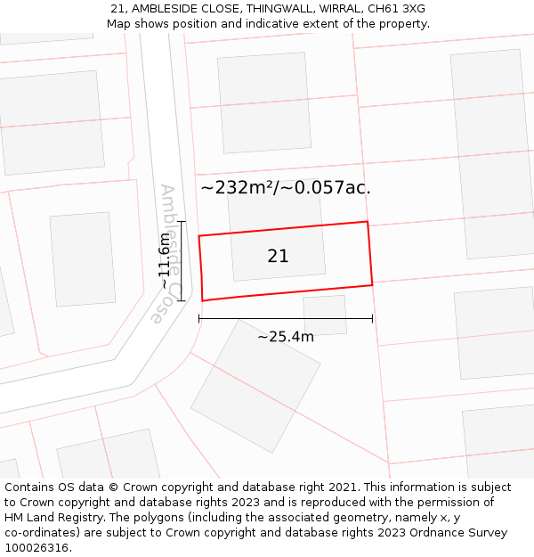 21, AMBLESIDE CLOSE, THINGWALL, WIRRAL, CH61 3XG: Plot and title map