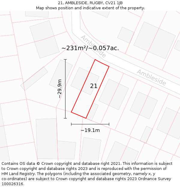 21, AMBLESIDE, RUGBY, CV21 1JB: Plot and title map