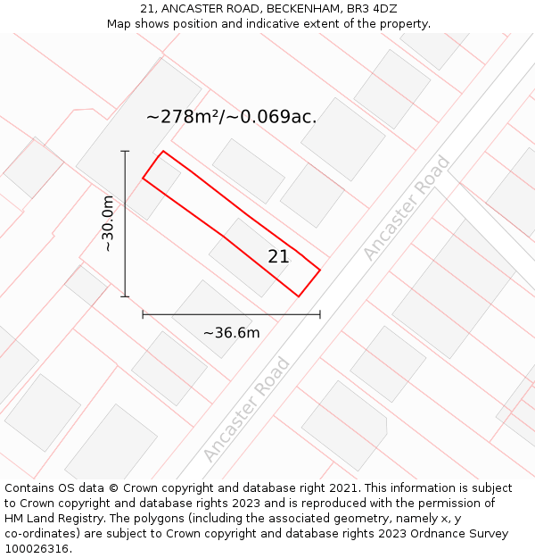 21, ANCASTER ROAD, BECKENHAM, BR3 4DZ: Plot and title map