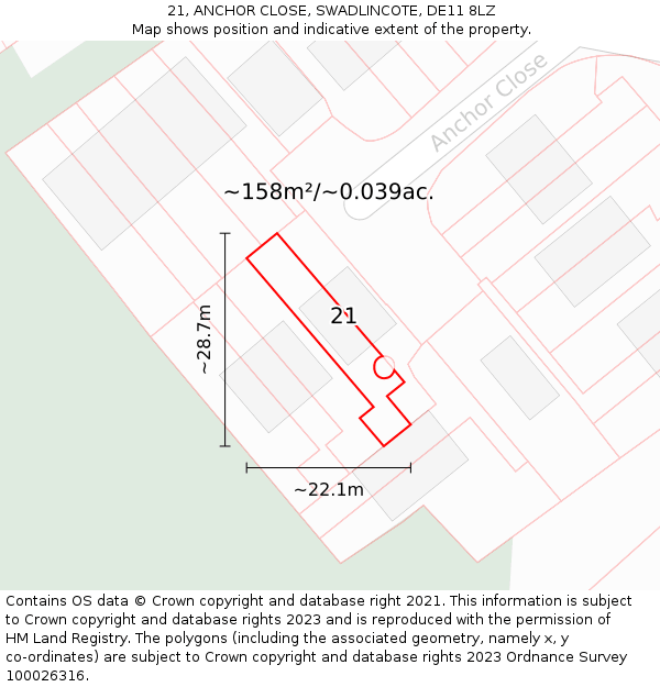 21, ANCHOR CLOSE, SWADLINCOTE, DE11 8LZ: Plot and title map