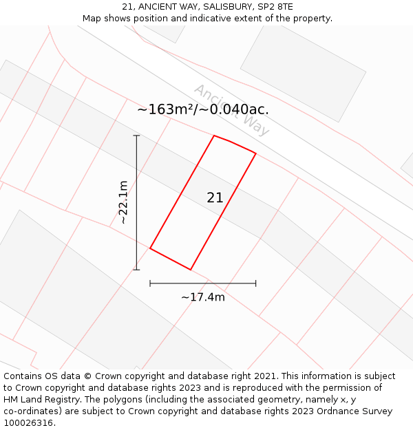 21, ANCIENT WAY, SALISBURY, SP2 8TE: Plot and title map